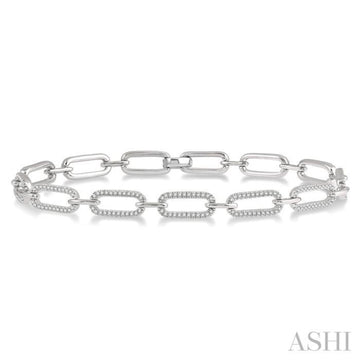1 Ctw Round Cut Diamond Paperclip Bracelet in 14K White Gold